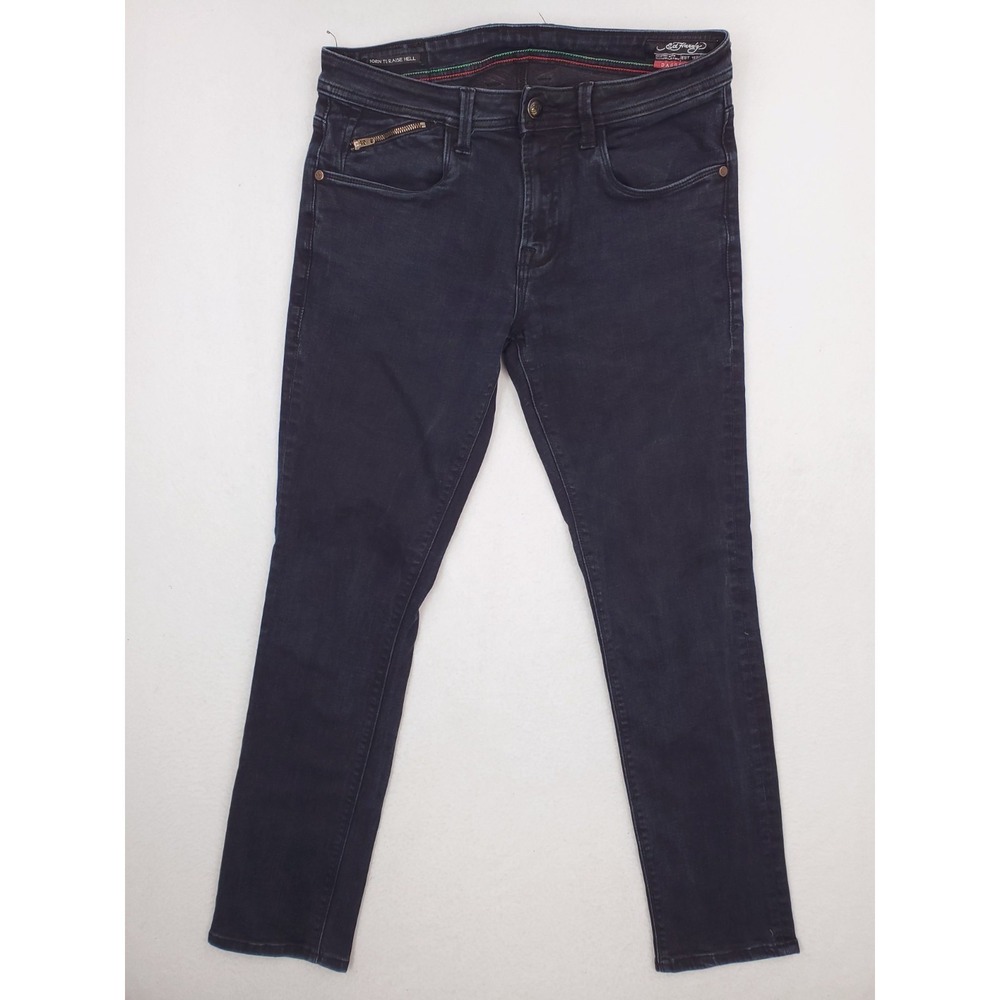 Ed Hardy Jeans Mens 32x30 Blue Dagger Slim Straight Dark Stretch Denim Pants